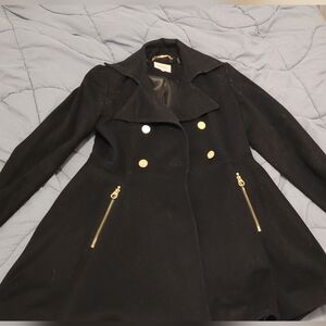 Laundry By Shelli Segal Black Pea Coat with Gold Accents